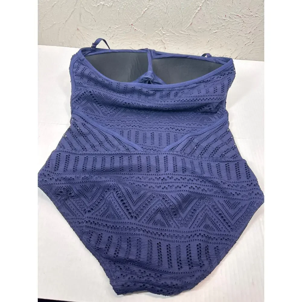 Anne Cole Blue Eyelet One Piece Swimsuit Strapless Halter Womens Size 10‎